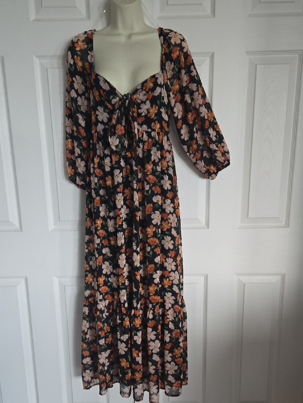 Lush Black Maxi Dress with Orange & Pink Floral Print